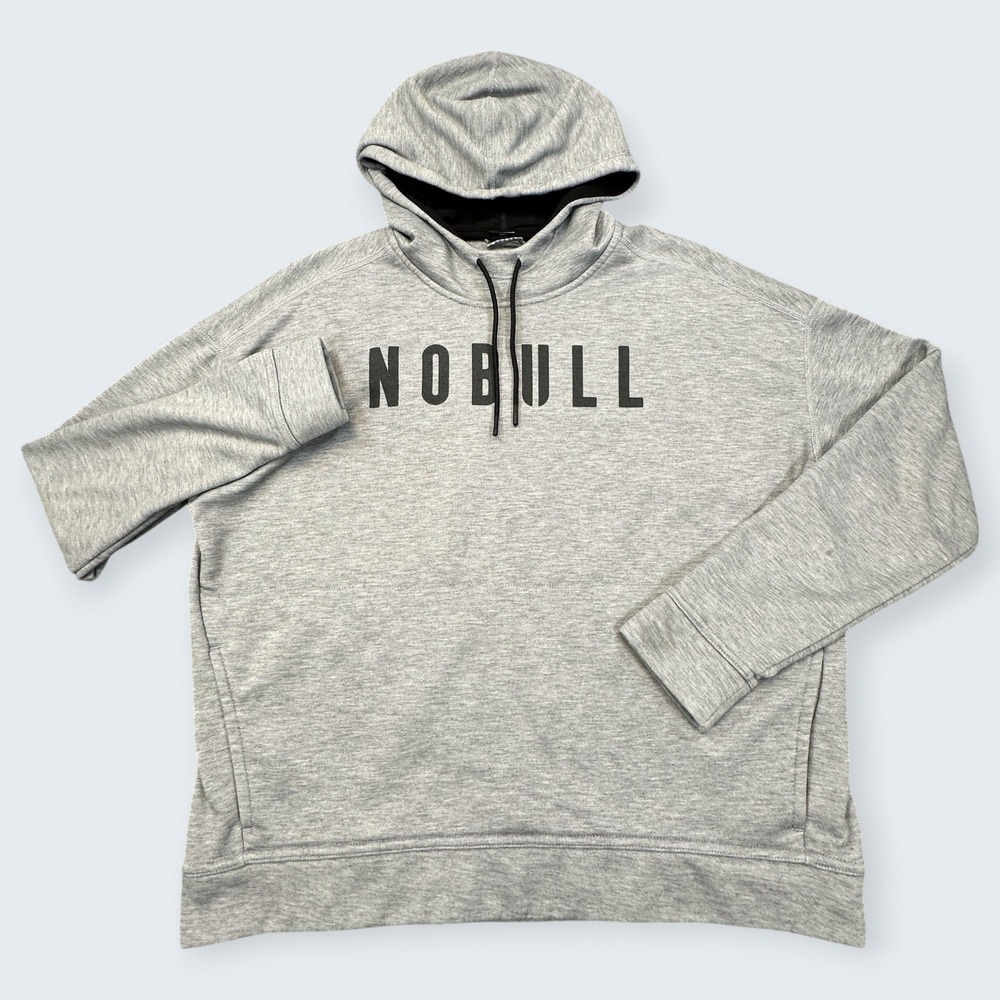 NOBULL Hoodie Mens Medium Gray Logo Pullover Relaxed Fit Athletic Training READ